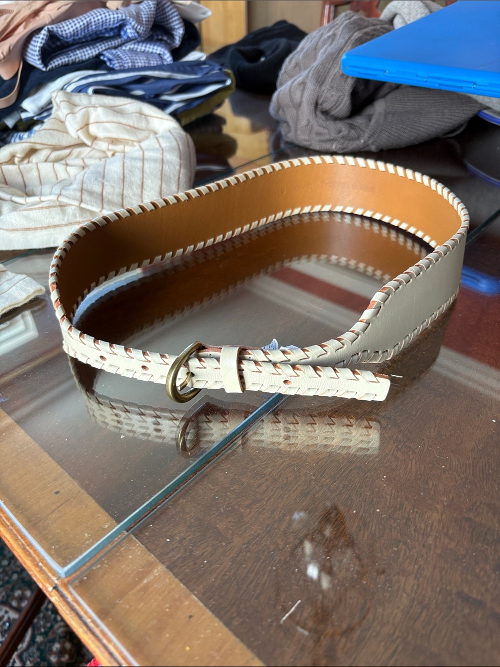 Banana Republic Cream Braided-Edge Leather Waist Belt